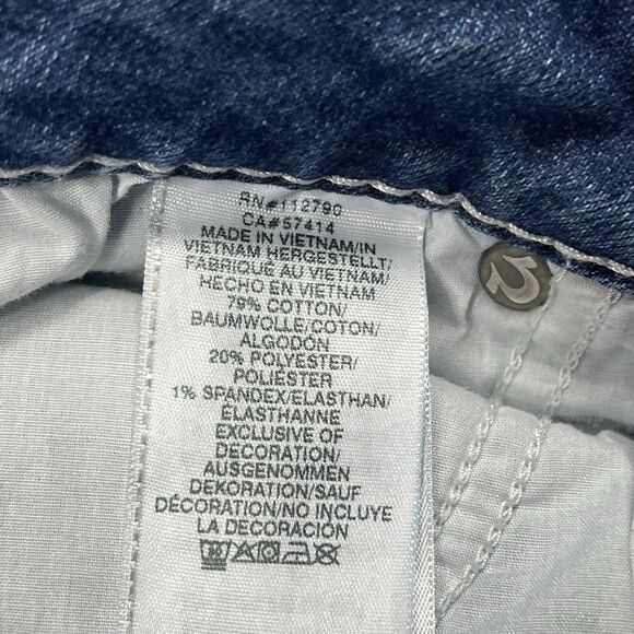 True Religion Rocco Relaxed Skinny Jeans Womens Sz 34 Blue Dark Wash Distressed - Picture 14 of 16